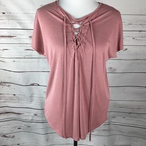 Jolie Los Angeles Blush Pink Lace Up Top.